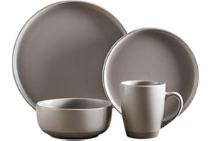Barbary & Oak BO867007GRY Avena 16 Piece Dinnerware Set, Stoneware, Fossil Grey