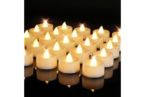 ‎HOMEMORY Homemory 12 Stück led teelichter mit Timer,elektrische flackernde batteriebetriebene Kerzen,Plastik für Grab, Fenster und Weihnachten Halloween.