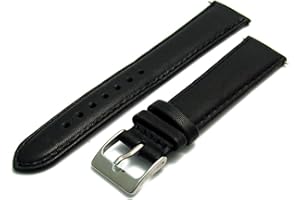 GENERIC Soft Genuine Leather Watch Strap Band 20mm, Black, Chrome (Silver Colour) Buckle