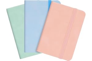 Gjinxi 3 Stück Pac 100 Blatt A7 Notizbücher, 11 × 7.8 cm Kleine süße Notizblöcke, Journal Notizbuch, Notizbücher Mini Hardcover mit elastischem Verschlussband für Büro und Schule, Kraftpapier, Reisen