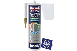 BONDIFY Waterproof Wall Tile Grout White Cartridge Ready Mixed 450g FAST DRYING Anti Mould Wall Grout Repair Kit White, Grout Reviver for Shower, Bathroom, Kitchen, Quick Drying Tile Gap Filler