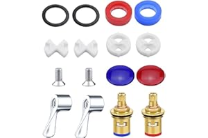 IUSOT 2 Sets Universal 1/2" Tap Cartridge Replacement with Metal Lever Heads for Kitchen Bathroom Faucets Sink Taps- Ceramic Disc, Chrome Plated, Mixer Tap Cartridge, Tap Indices Hot and Cold Inserts