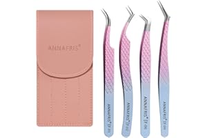 ANNAFRIS 4Pcs Pinzette per Estensioni delle Ciglia Pinzette di Precisione Curve Pinzetta per Ciglia Easy Fan Individuali Ciglia Tweezers Professionisti(F01+02+06+09)