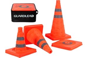 GUARDLEAD Cônes de sécurité de la Circulation Pliables, 4 cônes Pop - up Polyvalents avec Cercles réfléchissants pour Le stationnement Routier, la Pratique de la Conduite (4, 45cm)