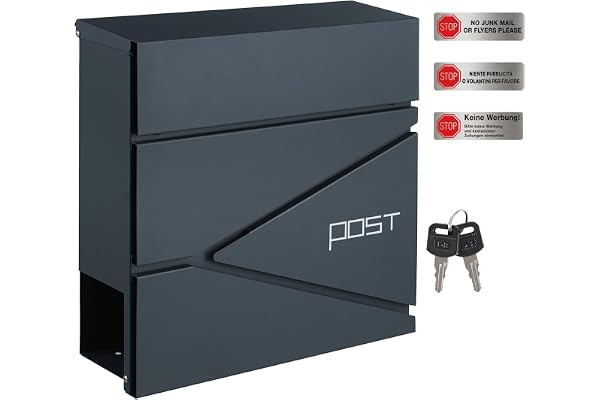 SONGMICS Boîte aux Lettres Murale, avec Porte-journaux, Clés, Facile à Installer, Design Moderne, Gris Anthracite GMB051G02