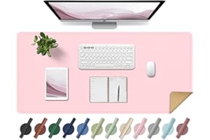BLESWIN Leather Desk Mat, Large Non-Slip Mouse Pad, Waterproof Desk Protector, Writing Desk Mat, Decorative Office Blotting Mat (Pink, 80 x 40 cm)