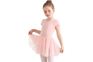 Eisnnu Kinder Ballettkleidung Mädchen Baumwolle Kurzarm Tanzkleid mädchen Ballettrock Balletttrikot Ballettanzug mit Chiffon Rock Tütü 2-11 Jahre