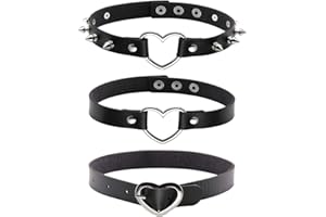 Eigso Gothic Punk Choker with Spike Rivet Hoop Collar PU Necklae Vintage Retro Steampunk for Women Adjustable