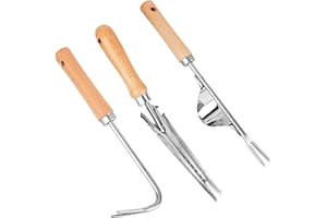 3Pezzo Estirpatore Erbacce Manuale, ‎CTDMJ Sarchiatrice manuale, Acciaio Inox Forchetta da Giardinaggio, Attrezzi da Giardino con Manico in Legno Naturale per Rimuovere Le Erbacce dal Giardino, 33cm