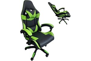 GIO ARREDA Sedia Da Gaming Ergonomica Reclinabile, Poltrona per Gamer, Sedia Da Ufficio con Cuscino Lombare e Poggiatesta (Nero e Verde)
