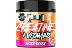 Warrior Creatine Monohydrate Powder + Multivitamin 360g (80 Servings) – Micronised Creatine Powder Supplement for Men & Women – Vitamin D, A, C, E, B Complex, Magnesium, Iron, Zinc – Mixed Berry