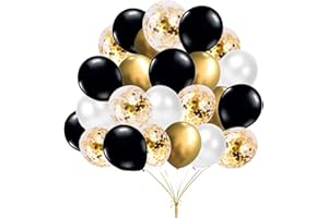 YELYAN 60pcs Luftballons Set, 12 Zoll Gold Schwarz und Weiß Luftballons Metallic Latex Ballons Konfetti Ballons für Hochzeit Geburtstag Dusche Babyparty Party Dekoration (black+gold)