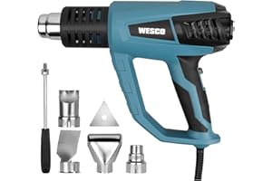 WESCO Heißluftpistole, 2000W Professional Heissluftpistole mit 3 Temperaturregelung 50-600℃,250-500L/min Elektrische Heißluftfön, 4 Düsen und Kratzer, Keramikheizung, Entfernen von Farbe, Schrumpfen