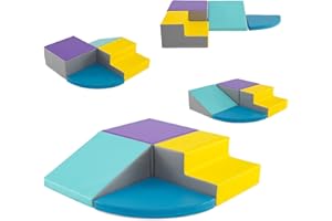 HOMFME Parcours Motricité Enfant avec Emsemble de 4 Blocs pour Grimper et Ramper, Modules de Motricité en Mousse à Différentes Formes pour Enfants 3+ Ans pour Salle de Jeux (Bleu+Violet)