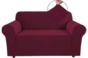 BellaHills Super Stretch Sofa Covers Couch Covers Sofa Slipcovers Furniture Protector for Sofas/Kids/Pets | Form Fitted Jacquard with Elastic Bottom, Thick Soft Non Slip (2 Seater，Burgundy Red)
