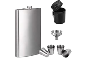 DEANKEJI 4 Piezas de Vasos de 30ml Petacas de Alcohol, 12 oz de Acero Inoxidable Petaca, Petacas de Alcohol Camuflada con Embudo y Vaso de vino de Cuero para Caminar, Viajar y Acampar