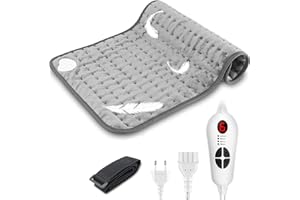 Qfun 30x60cm Manta Electrica, Calentamiento Rápido Almohadilla Térmica con 6 Niveles de Temperatura y 4 Temporizador, Lavable Esterilla Electrica para Espalda, Cuello, Hombros, Lumbar