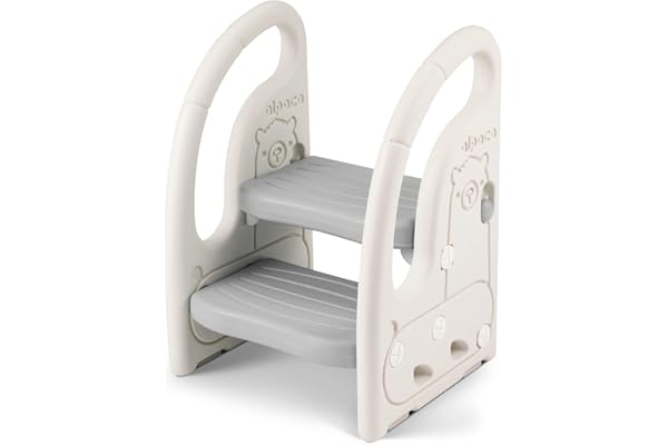 Onasti Marche Pied pour Enfant, Tabouret 2 marches pour bébé, Multifonction et Antidérapant.Parfait pour Cusine, Salle de Bain, Apprentissage de la propreté (Gris 2 marches)