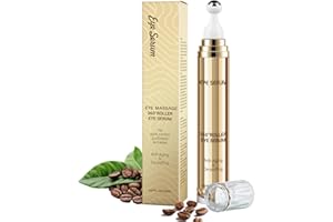 PAPOIYA 5% Caffeine Eye Serum, Hyaluronic Acid Under Eye Cream for Dark Circles and Puffiness Anti Aging with 360° Massage Ball Reduce Bags, Wrinkles and Fine Lines 20ML