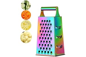 SUNSENGEUR Cheese Grater Vegetable Slicer Stainless Steel with 4 Sides, 9.2 Inches Height Large Box Grater Best for Shredded Parmesan Cheese, Vegetables, Ginger and Fruits -Rainbow Color