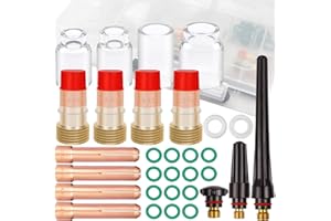 EATBALE Wig Schweißbrenner-Zubehörset für Wig WP-17/18/26, mit Gaslinse Spannzangenkörper 7# - 12# Glasbecher, Stubby Gaslinse, Spannzangenkörper für SR WP 17 18 26 Wig-Schweißbrenner (31 Stück)