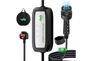 FNRIDS 6M EV Charger Type 2 to 3 Pin Plug, 10A Electric Car Charger, 2.3kW Type 2 EV Charging Cable 3 Pin IP65/IP54, with LED Indicators&Carry Bag for IEC 62196-2 EVs and PHEVs