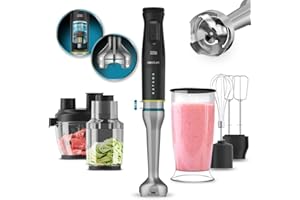Cecotec Katana TotalDestroy 1500XL DOubleKatana Hand Blender, 1500 W, Dual Blade System, 21 speed and Turbo, 4 blades with Black Titanium, Anti-splash hood, 800 ml. cup.