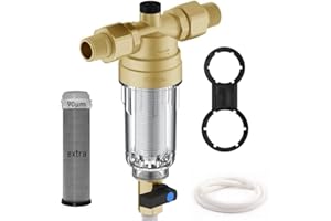 FERPRO FERDOM FERDOM FD178 Pre-Filtro De Agua De Sedimentos Giratorio Purificador, Reutilizable. Malla Inox 90 Mic + 1 Malla Extra. Con.1/2" & 3/4". Caudal Máx.2,5m3/H. Cabeza Latón, Envase Transpar. Agua Potable.