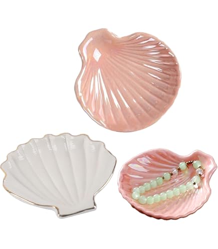 Organisateur à Bijoux En Forme De Coquillage Céramique Blanc - Plateau Déco Pour Boucles D'Oreilles, Bagues - 12x11x11 Cm
