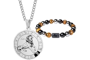 Caimeytie Ensemble collier et bracelet signe du zodiaque pour homme - Collier de constellation - Pendentif en acier inoxydable - Bracelet de perles élastique - Cadeau d'anniversaire