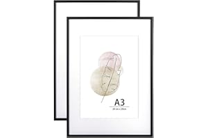KAIWIN Bilderrahmen A3 Schwarz Holz Fotorahmen 2er Set Holzrrahmen mit Passepartout zum aufhängen Benutzt für Wohnzimmer, Schlafzimmer, Arbeitszimmer, für Fotos, Kunstwerke und Poster