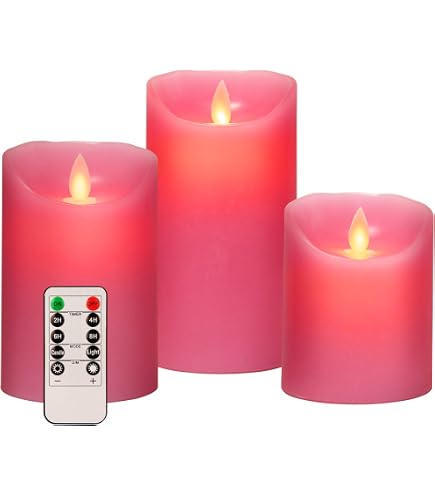 Fanzir Rose Pink Flameless LED Candles – Set Of 3 (4", 5", 6") With Remote & String Lights
