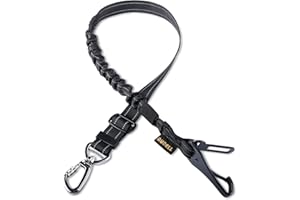 AUBELL Dog Seat Belts for Cars UK,Updated 3-in-1 Adjustable Reflective Bungee Dog Car Harness Tether with Clip Hook Latch & Buckle, Swivel Zinc Alloy Carabiner,Black