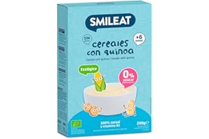 Smileat - Papilla para peques Ecológica de Cereales con Quinoa - Sin Azúcar Añadido y Sin Aditivos - Ingredientes Vegetales - Fácil de Diluir y Preparar