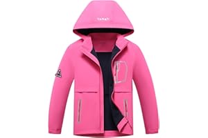 BuyiRen Boys Girls Windbreakers Jacket Rain Jackets Hooded Raincoat Fleece Lined Rain Coats for Kids, 5-16 Years