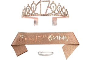 CEQINY Tiara y coronas de 17 cumpleaños para niñas, tiara de oro rosa, tiara de princesa, tiara de diamantes de imitación con peines, tiaras de novia de boda para boda, graduación, fiesta de novia, Navidad