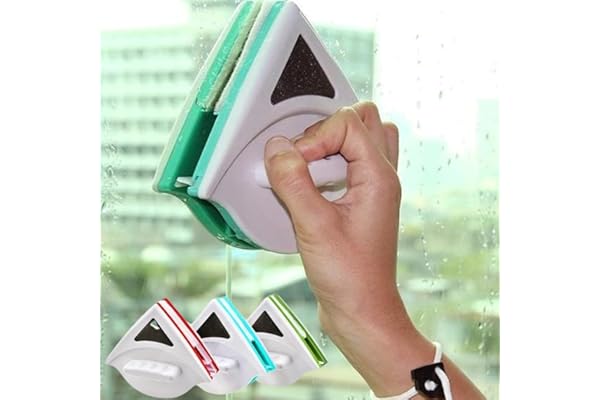 GOSHTI ENTERPRISE Magnetic Window Glass Cleaner Doublefaced Glass Cleaner Double-Side Glazed Two Sided Wiper with 2 Extra Cleaning Cotton Squeegee Washing Equipment Household Magnet (Multicolour)