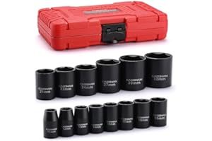 CASOMAN 14 Pieces 1/2-Inch Drive Standard Impact Socket Set, Metric, 6-Point, 11mm to 32mm