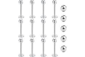 Gojewen 12pcs Lip Studs Labret Bars Stainless Steel 6-12mm Silver Gold Black Helix Tragus Stud Piercing Jewellery
