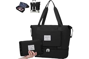 Woukksy Weekender Duża torba sportowa dla mężczyzn i kobiet, składana torba podróżna, torba podręczna, wodoszczelna torba sportowa z kieszenią na mokre buty, lekka, na siłownię, podróż, czarny