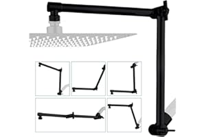 JINYOMFLY Braccio di Estensione per Soffione Doccia, 40,6 cm Braccio di Prolunga per Doccia, Braccio Estensibile per Soffione, Angolo Regolabile in Altezza, Ottone Massiccio, Filettatura G1/2", Nero