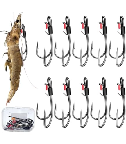 VGOL - Lot De 10 Hameçons En Acier Au Carbone Pour Crevettes Vivantes, Taille #3 (16.5 X 43 Mm), Eau Douce Et Salée