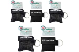 SYMPHONYW Protectores faciales de RCP, 5 unidades, máscara facial de reanimación RCP, llavero, bolsa de anillo para entrenamiento de reanimación cardíaca de primeros auxilios (negro)