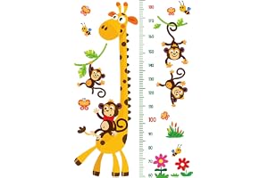 DEKOSH Giraffe & Monkeys Kids Height Wall Chart | Peel & Stick Nursery Wall Decals for Baby Bedroom, Toddler Playroom