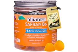 MIUM LAB GUMMIES EXPERTISE Mium Lab - Gummies Safran Hautement dosé (40mg) et Vitamine B6 sans sucres - Enfants et Adultes - Formule exclusive - Programme 3 à 6 semaines - Saveur Pêche - Fabriqué en France