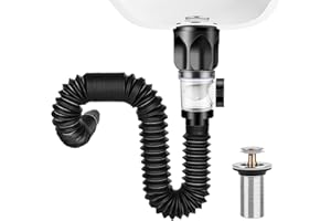 Hshenjhu Kit di Scarico Lavandino Con Tubo Flessibile, Piletta Lavabo per Bagno e Cucina, Allungabile da 300-1000MM