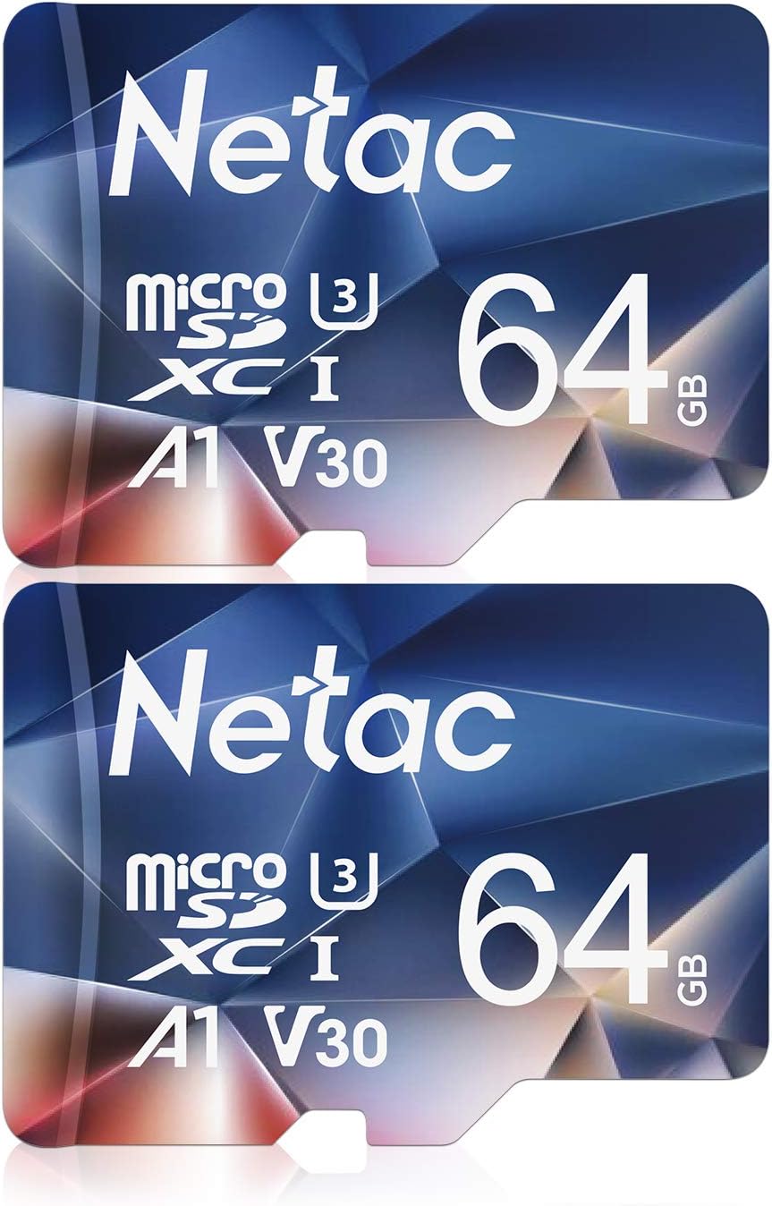 Netac 2 Paquetes 64 GB Tarjeta de Memoria Micro SD A1 U3 C10 V30 UHS-I Velocidad hasta 100/30 MB/S para Teléfono, Videocámara, Switch, Tableta