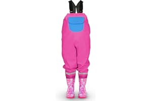 LOVRAIN Children Kids Toddlers Waterproof Chest Waders with Pocket and Bag (Size Name for Boots Sizes, Ages 1.5-9)