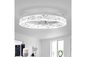YUNLONG Smart WiFi Ceiling Fans with Lamps, Compatible with Alexa, Google, Remote Controller, Modern Ceiling Lights with Fan, Dimmable, 6 Speeds, Reversible 5 Blades, White