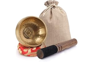 ACOMOK Tibetan Singing Bowl Set Sound Bowl Meditation Bowl Unique Gift Helpful for Meditation, Yoga, Stress Relief (Gold)